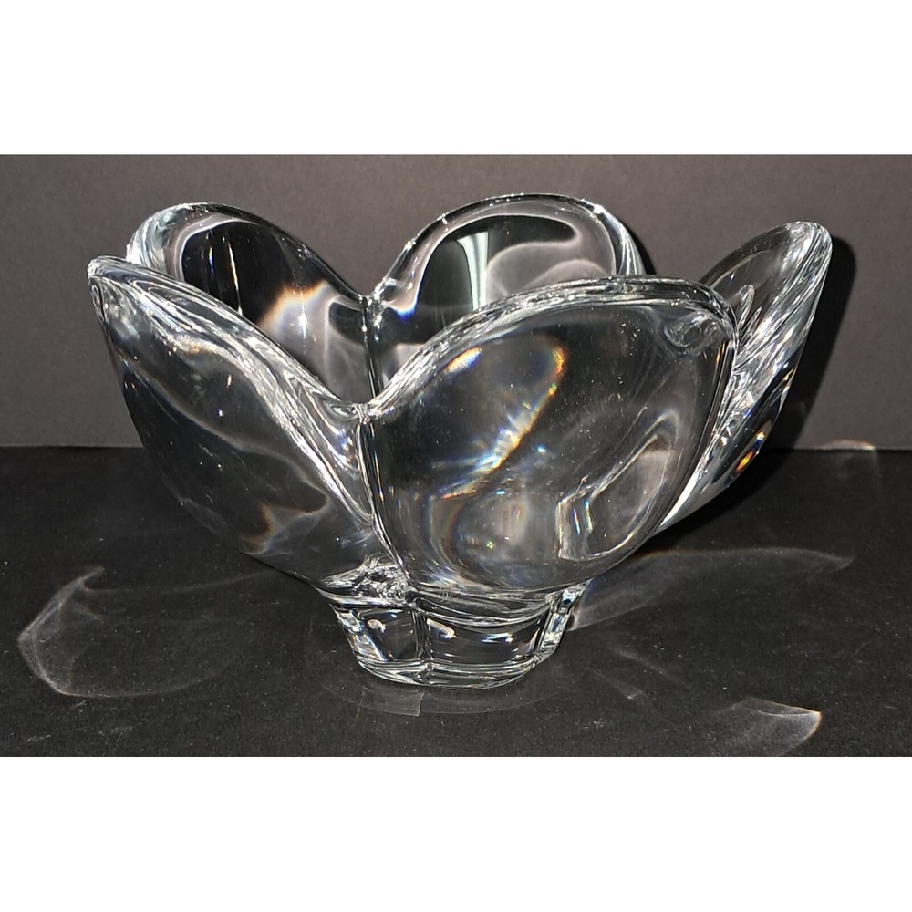 Orrefors Crystal 5 Petal Lotus Flower, for the shelf, Footed Bowl, 5.5wx3.5 tall